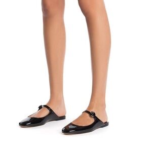 Larroudé Blair Flat Mule in Black Patent Leather Sz 9